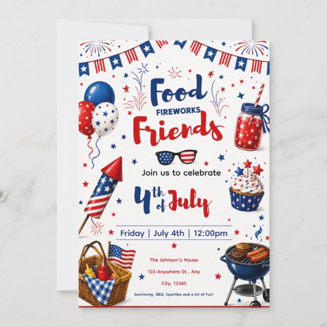 4th of July BBQ Invitation: Editable Party Invite (Front)