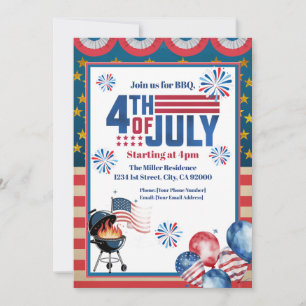 4th Of July BBQ Invitation, Party In USA Invite