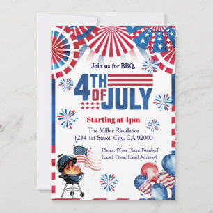 4th Of July BBQ Invitation, Party In USA Invite