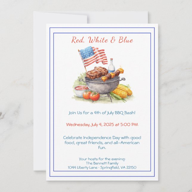 4th of July BBQ Invitation – Patriotic Backyard  (Front)