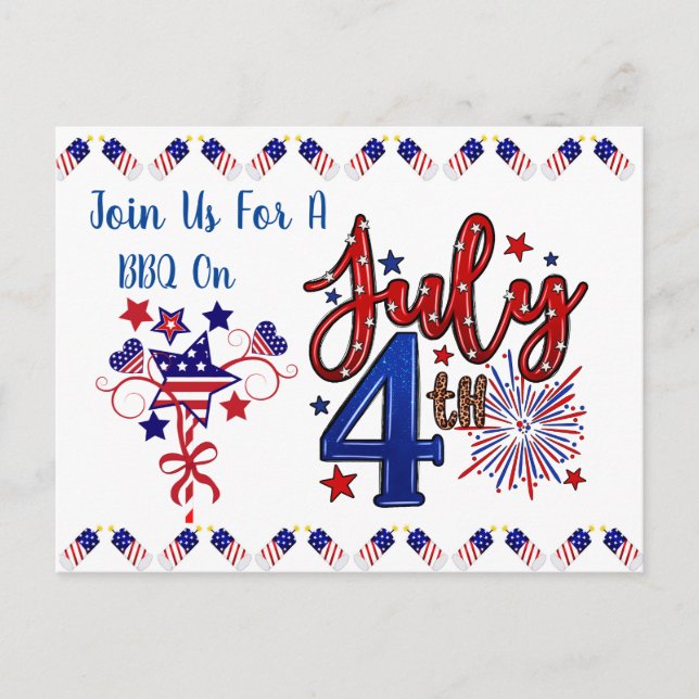 4th Of July BBQ Invite Postcard (Front)