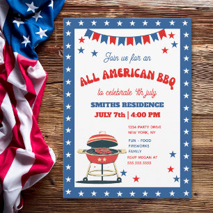 4th of July BBQ Party – ALL AMERICAN BBQ Invitation