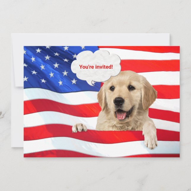 4th of July BBQ party dog on flag Invitation (Front)