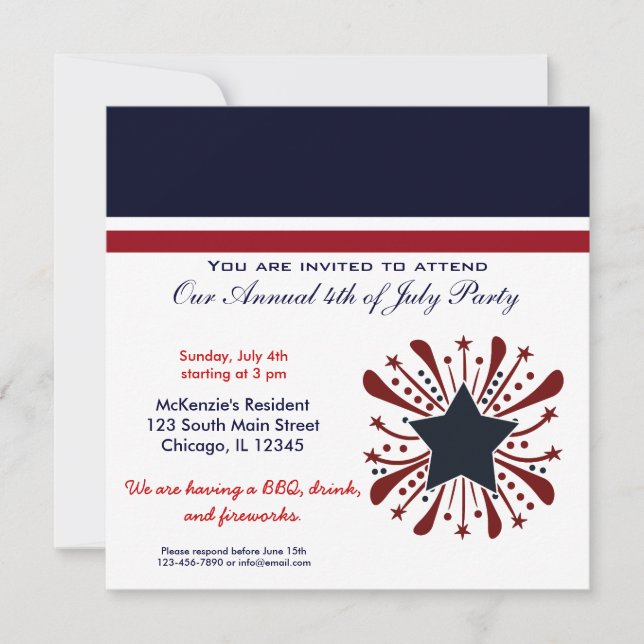 4th of July BBQ Party Invitation (Front)