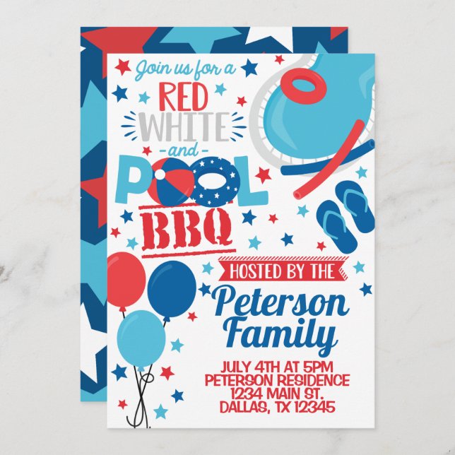 4th of July BBQ Party Invitation Invite (Front/Back)