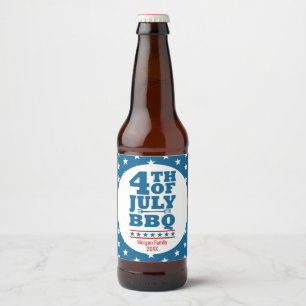 4th of July BBQ Party Personalised Blue Star Beer Bottle Label