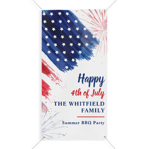 4th of July BBQ Party Red White Blue Custom Banner