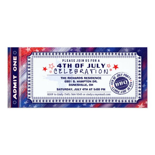 4th of July BBQ Party Ticket Invitation