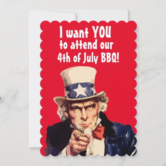 4th OF JULY BBQ PARTY UNCLE SAM PARTY INVITATIONS (Front)