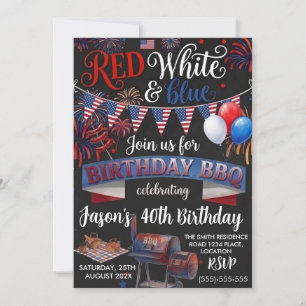 4th of July BBQ Patriotic Birthday  Invitation