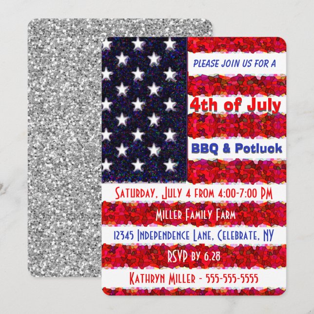 4th of July BBQ & Potluck Invitation (Front/Back)