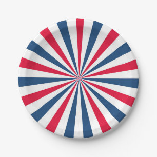 4TH of July BBQ Red White and Blue Burst Paper Plate