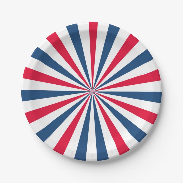 4TH of July BBQ Red White and Blue Burst Paper Plate (Front)