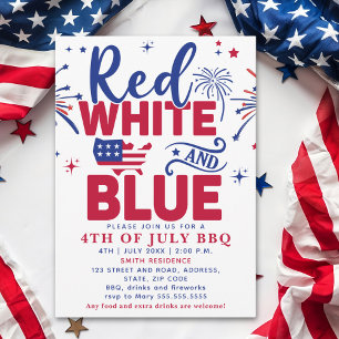 4th of July BBQ - Red, White, and Blue Celebration Invitation