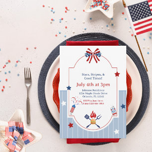 4th of July BBQ Red White Blue Stripes Patriotic Invitation