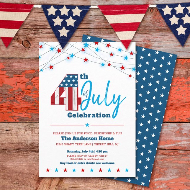 4th of July BBQ Stars Stripes Red White Blue Flag Invitation (Creator Uploaded)