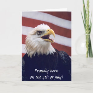 4th of July b'day eagle & flag Card