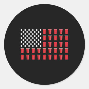 4th Of July Beer Pong American Flag College Party Classic Round Sticker