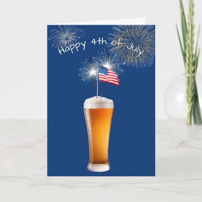 4th Of July Beer With Sparklers Card (Front)