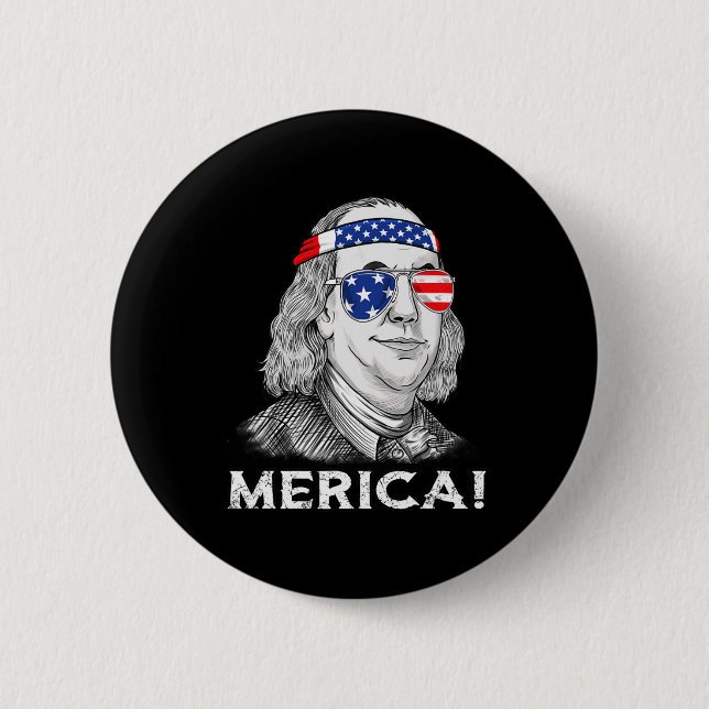 4th Of July Ben Franklin Merica USA Boys Girls Kid 6 Cm Round Badge (Front)