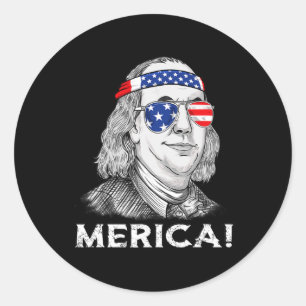 4th Of July Ben Franklin Merica USA Boys Girls Kid Classic Round Sticker
