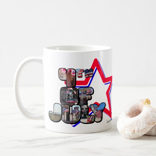 4th Of July Big Letter Star Coffee Mug (With Donut)