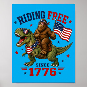 4th Of July Bigfoot Dinosaur Usa Flag Boys Kids Poster