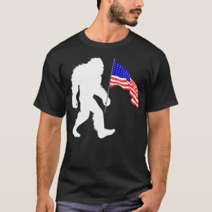 4th Of July Bigfoot Sasquatch Holding American Fla T-Shirt