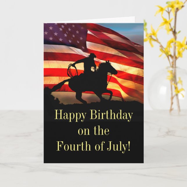 4th of July Birthday Country Western Cowboy  Card (Yellow Flower)