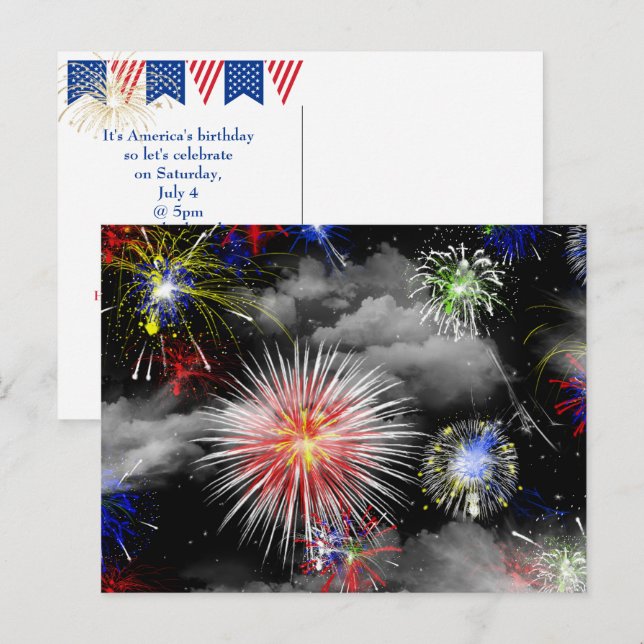 4th of July Birthday Fireworks Party Postcard (Front/Back)