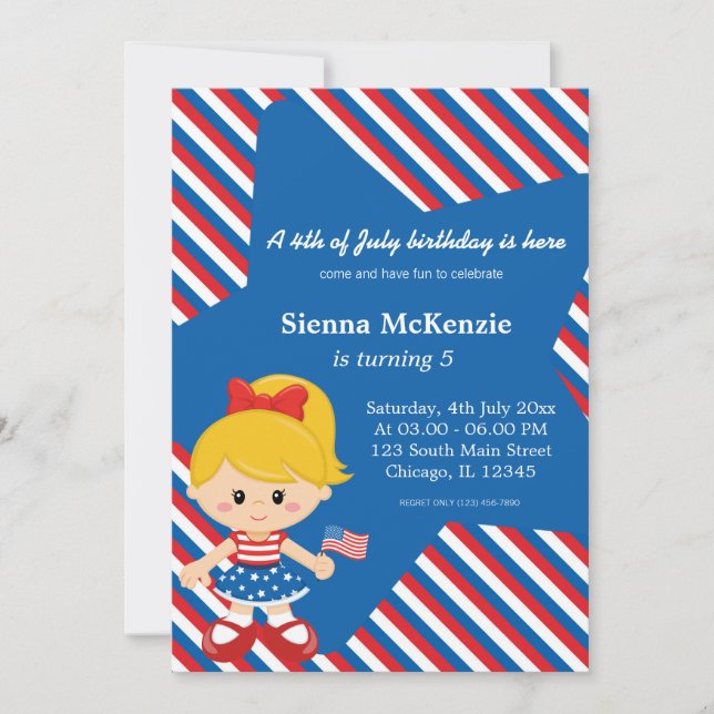 4th of July birthday girl Invitation (Front)