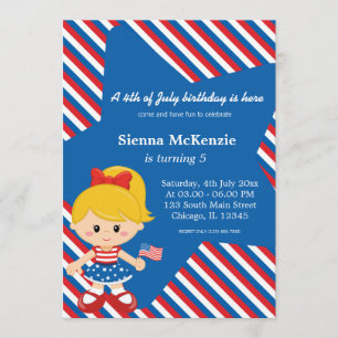 4th of July birthday girl Invitation