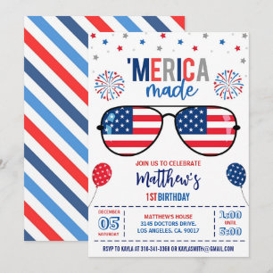 4th Of July Birthday Invitation, Editable 'Merica  Invitation