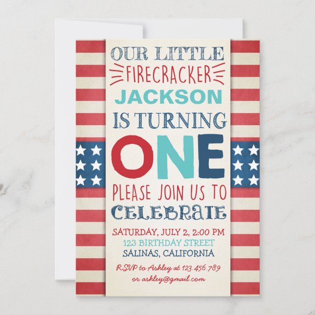4th of July Birthday invitation independence day (Front)