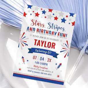 4th of July Birthday Invitation, Red White & Blue  Invitation