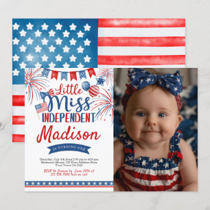 4th of July Birthday, Little Miss Independant Invitation