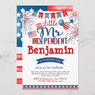 4th of July Birthday, Mr Independant Invitation