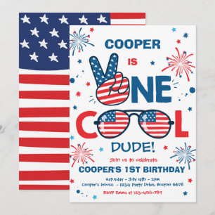 4th Of July Birthday One Cool Dude 1st Birthday  Invitation