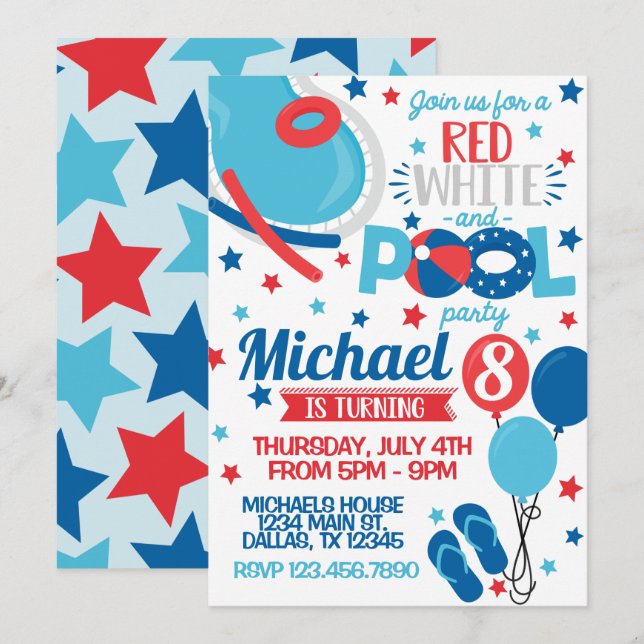 4th of July Birthday Party Invitation Invite (Front/Back)