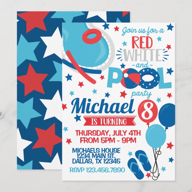 4th of July Birthday Party Invitation Invite (Front/Back)