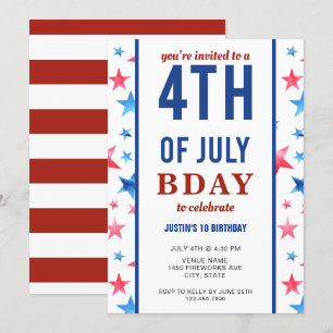 4th of July Birthday Party Patriotic Stars America Invitation