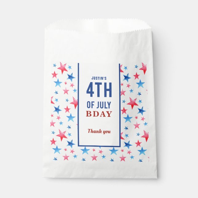 4th of July Birthday Patriotic Red Blue stars Favour Bags (Front)
