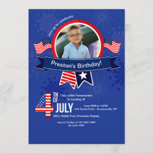 4th of July Birthday Photo Invitation