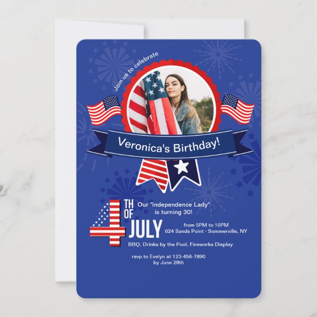 4th of July Birthday Photo Invitation (Front)