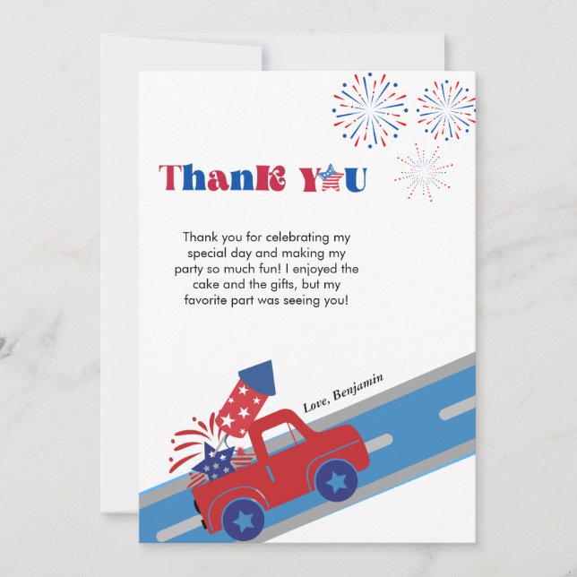 4th of july  birthday thank you card (Front)