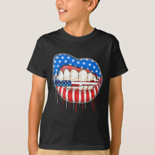 4th Of July Bite The Bullet Lips American Flag T-Shirt