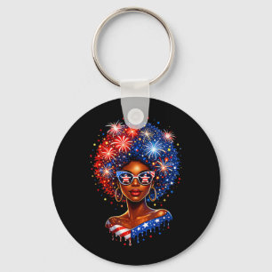 4th of July Black African American Women Afro Key Ring