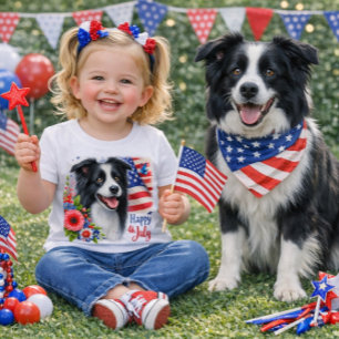 4th of July Border Collie Dog Kids Baby T-Shirt