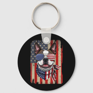 4th Of July Boston Terrier Dog Aaamerican Flag Usa Key Ring