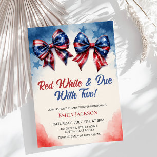 4th of July Bow Patriotic Twin Baby Shower Invitation